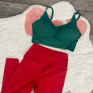 Beyond Yoga S Red Leggings and Vibrant Green Bra Set
